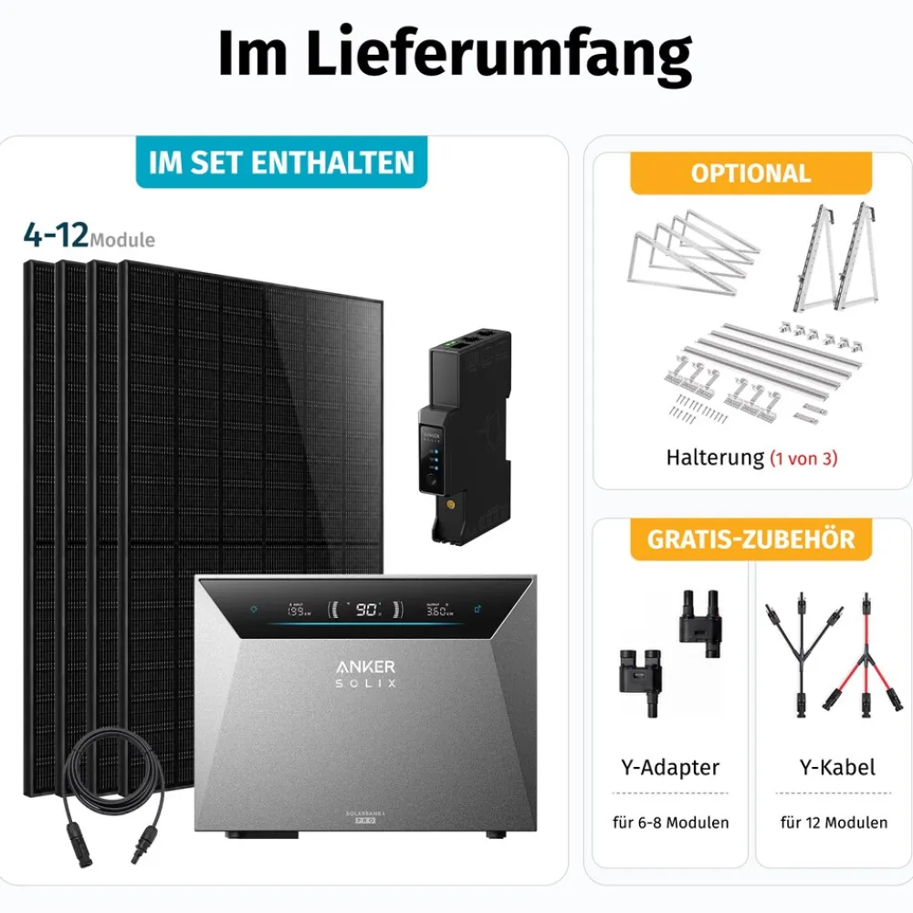 ® 2000W Balkonkraftwerk mit Speicher, Anker SOLIX Solarbank 4 E5000 Pro,5kWh - Ohne Halterung ^ SolarMars New