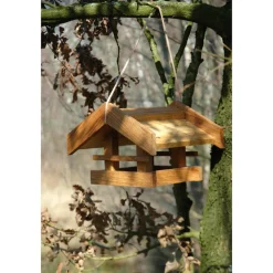 LUXUS-VOGELHAUS Solides Eiche-Vogelfutterhaus "Basis" mit Kordel 31x28x20 New