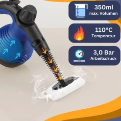 Dampfreiniger Handgerät SC350 – Kompakter Hand-Dampfreiniger für alles – Polstermöbel, Fliesen, Böden, uvm – Steam Cleaner mit 350 ml Tank, 110°C Dampf, 3 Bar Druck ^ Sommertal Hot