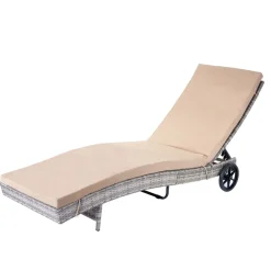 Sonnenliege -D80, Gartenliege Relaxliege Liege, Poly-Rattan ~ grau, Kissen beige ^ MCW Outlet