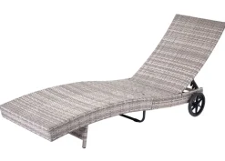 Sonnenliege -D80, Gartenliege Relaxliege Liege, Poly-Rattan ~ grau, Kissen beige ^ MCW Outlet