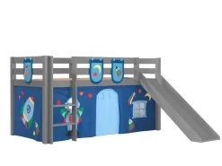Spielbett Pino inkl. Rutsche mit Textilset Vorhang und 3 Taschen versch. Designs ^ vipack Clearance
