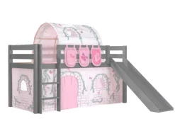 Spielbett Pino inkl. Rutsche mit Textilset Vorhang, Tunnel und 3 Taschen versch. Designs ^ vipack Discount