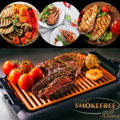 ® elektrischer Tischgrill - Elektrogrill - regelbares Thermostat Smokefree Copper Grill ^ Starlyf Hot