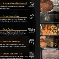 ® Heißluftfritteuse XL mit Drehspieß - Backofen & Fritteuse Air Oven 3in1 ^ Starlyf Outlet