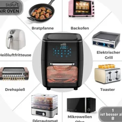 ® Heißluftfritteuse XL mit Drehspieß - Backofen & Fritteuse Air Oven 3in1 ^ Starlyf Outlet