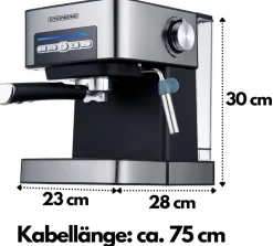 Espressomaschine 15 Bar Edelstahl Dampfausstoßregler 850W ^ Steinborg Best