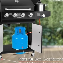 Gasgrill 4 Brenner mit Seitenbrenner Beleuchtete Drehknöpfe ^ Steinborg Online