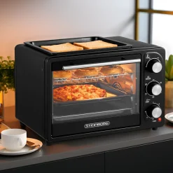 3in1 Minibackofen 20L mit Grillplatte Umluft 1300W schwarz ^ Steinborg New