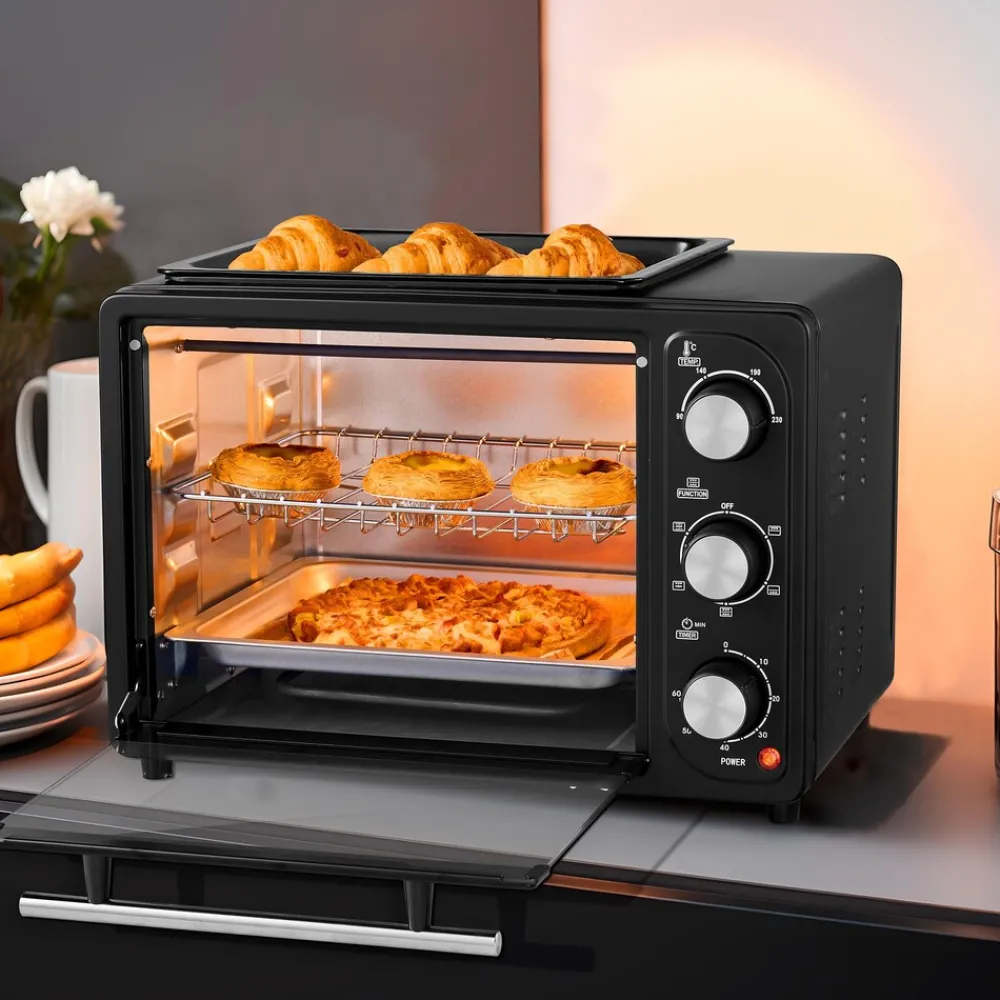 3in1 Minibackofen 20L mit Grillplatte Umluft 1300W schwarz ^ Steinborg New