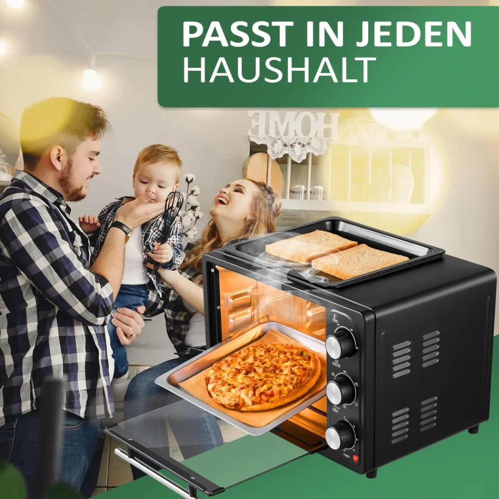 3in1 Minibackofen 20L mit Grillplatte Umluft 1300W schwarz ^ Steinborg New