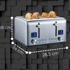 4 Scheiben Edelstahl Toaster mit Brötchenaufsatz 1630W ^ Steinborg Outlet