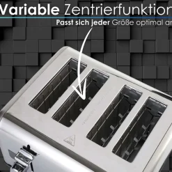 4 Scheiben Edelstahl Toaster mit Brötchenaufsatz 1630W ^ Steinborg Outlet