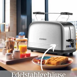 Steinborg 2 Scheiben Edelstahl Toaster mit Brötchenaufsatz Krümelschublade 850W Sale