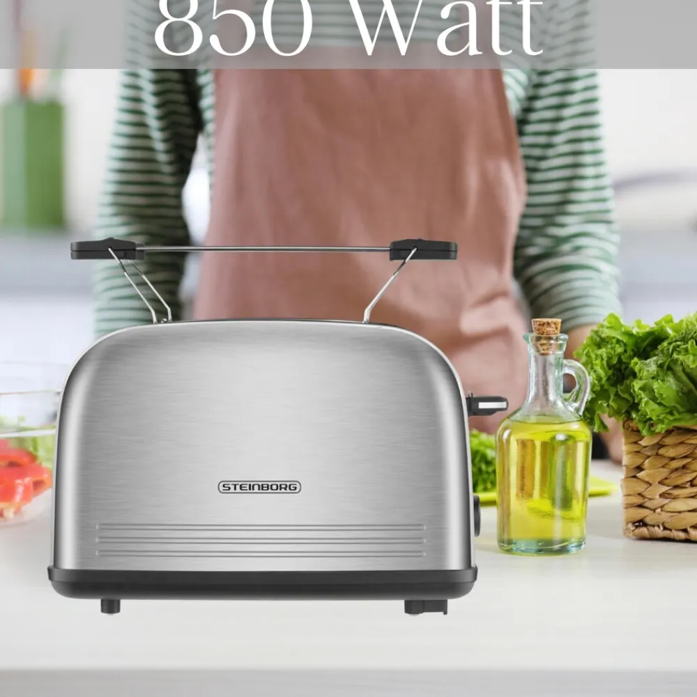 Steinborg 2 Scheiben Edelstahl Toaster mit Brötchenaufsatz Krümelschublade 850W Sale