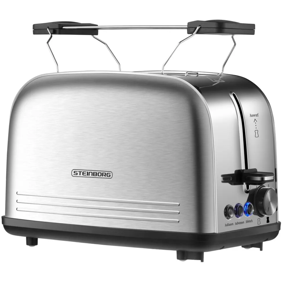 Steinborg 2 Scheiben Edelstahl Toaster mit Brötchenaufsatz Krümelschublade 850W Sale