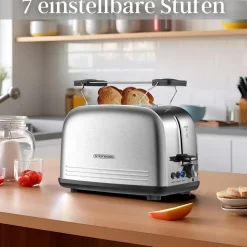 Steinborg 2 Scheiben Edelstahl Toaster mit Brötchenaufsatz Krümelschublade 850W Sale