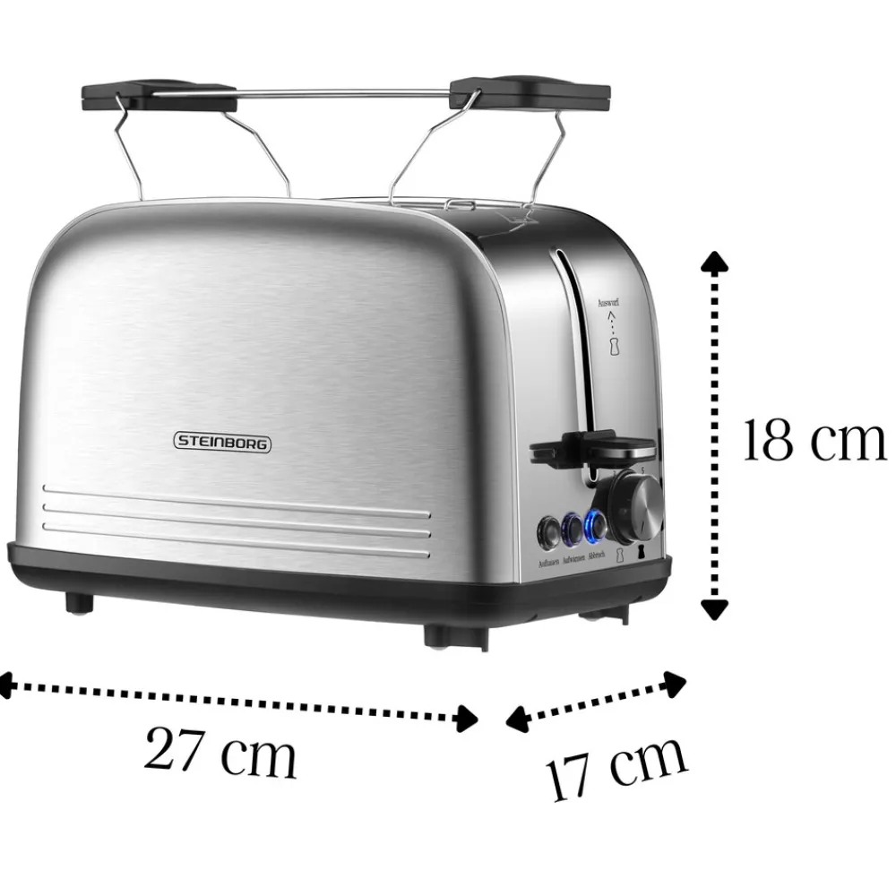 Steinborg 2 Scheiben Edelstahl Toaster mit Brötchenaufsatz Krümelschublade 850W Sale