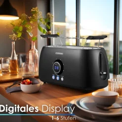 Steinborg 4 Scheiben XXL Toaster Digitales Display m. Brötchenaufsatz Hot