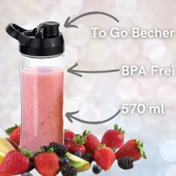 Standmixer mit To-Go Becher + Glaskrug BPA-frei 500W ^ Steinborg