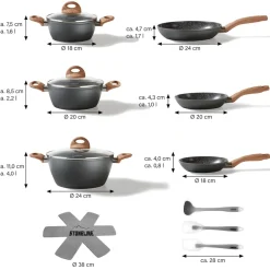 ® CERAMIC Back to Nature Kochgeschirr-Set, 14-tlg., Keramik-Beschichtung, mit Glasdeckeln ^ stoneline New