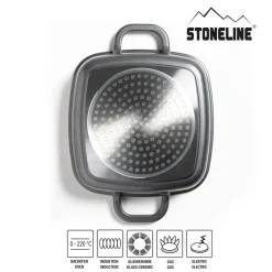® Eckpfanne 20x20 cm mit Aroma Glasdeckel, Pfanne rechteckig, Backofen & Induktion geeignet ^ stoneline Online