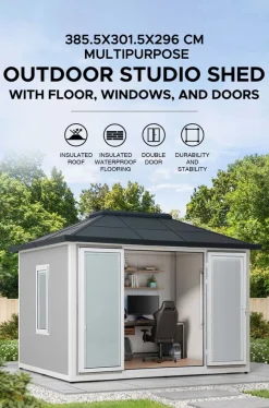 Sunjoy Alu/Stahl Gartenhaus RIGA - 302cm x 386cm, grau Discount