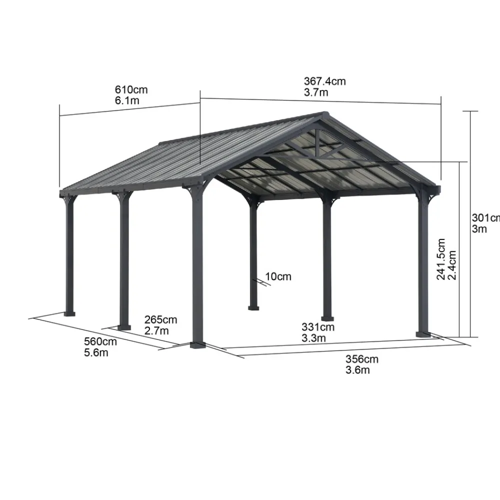 Stahl Carport EIGER - 367cm x 610cm, grau ^ Sunjoy Sale