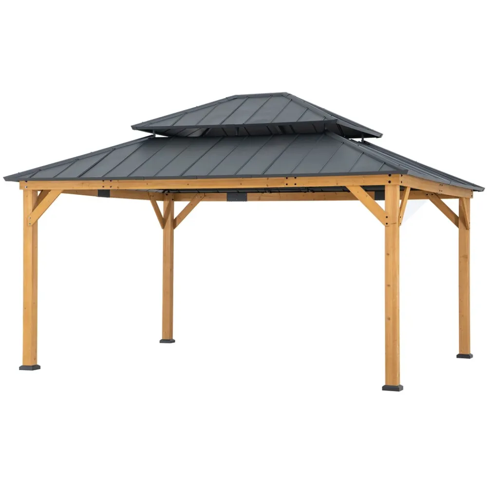 Sunjoy Zedernholz Gazebo TRIVOR - 390cm x 450cm, anthrazit New