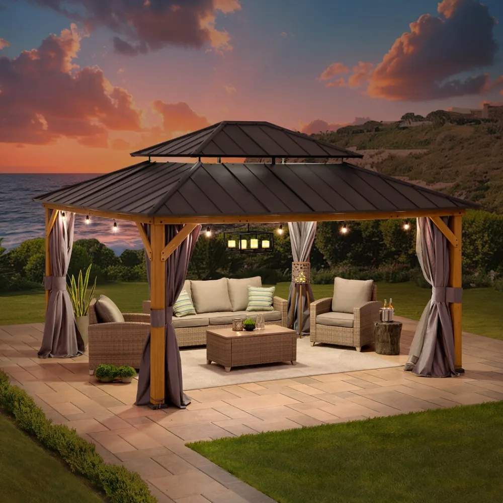 Sunjoy Zedernholz Gazebo TRIVOR - 390cm x 450cm, anthrazit New
