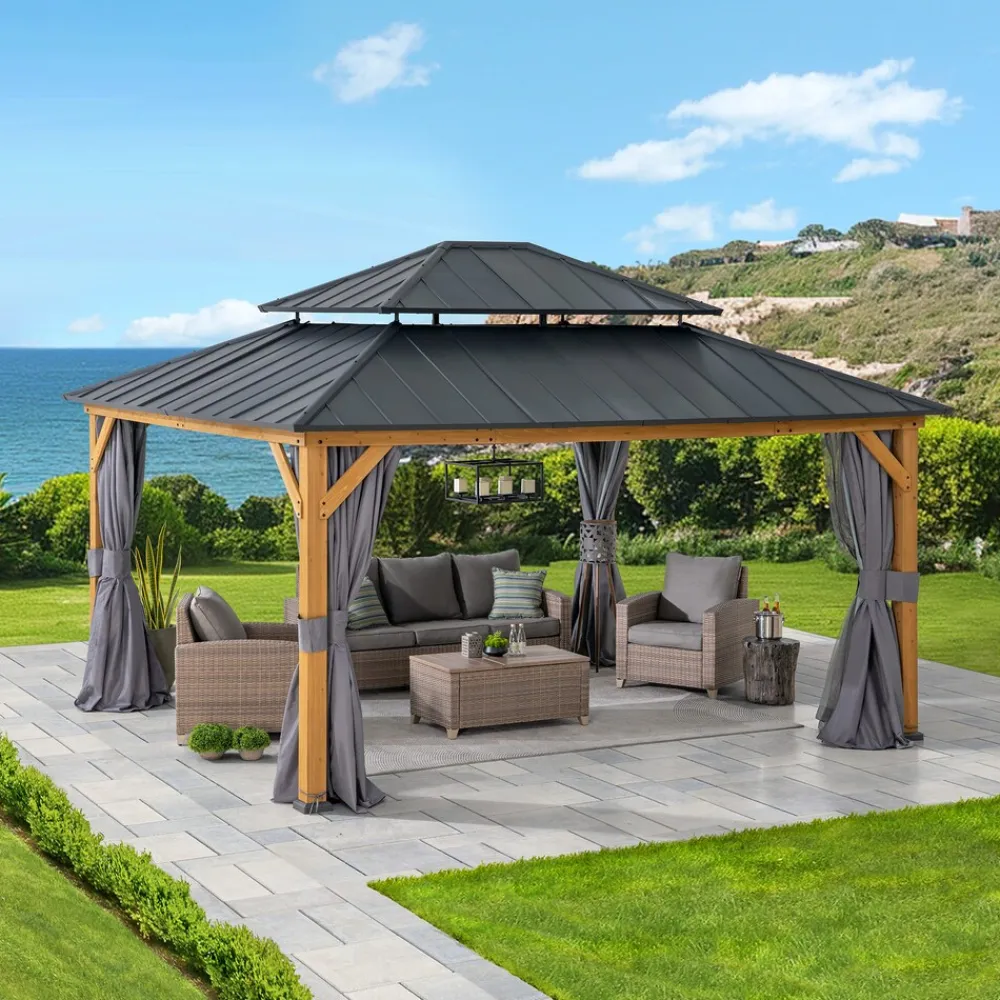Sunjoy Zedernholz Gazebo TRIVOR - 390cm x 450cm, anthrazit New