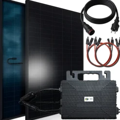 ® 920W Balkonkraftwerk BIFAZIAL FULLBLACK komplett Steckdose ASTRO-E 800 Watt Wechselrichter, PV Solaranlage Komplettset, 2x 460W N-Type Glas-Glas Bifacial Solarmodule, 5m Kabel, 4x 1m Solarkabel ^ SUNNIVA Outlet