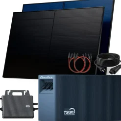 ® 1000W Balkonkraftwerk mit 2,01 kWh Speicher TSUN SOLARCAN TSOL-DCU2000Lite, BIFAZIAL FULLBLACK komplett Steckdose, PV Solaranlage Komplettset mit Solarspeicher, 2x 500W Glas-Bifacial ^ SUNNIVA Online