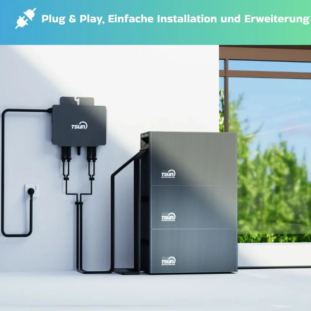 SUNNIVA ® 2000W Balkonkraftwerk mit 4,02 kWh Speicher TSUN SOLARCAN TSOL-DCU2000Lite, BIFAZIAL FULLBLACK komplett Steckdose, PV Solaranlage Komplettset mit Solarspeicher, 4x 500W Glas-Bifacial Discount