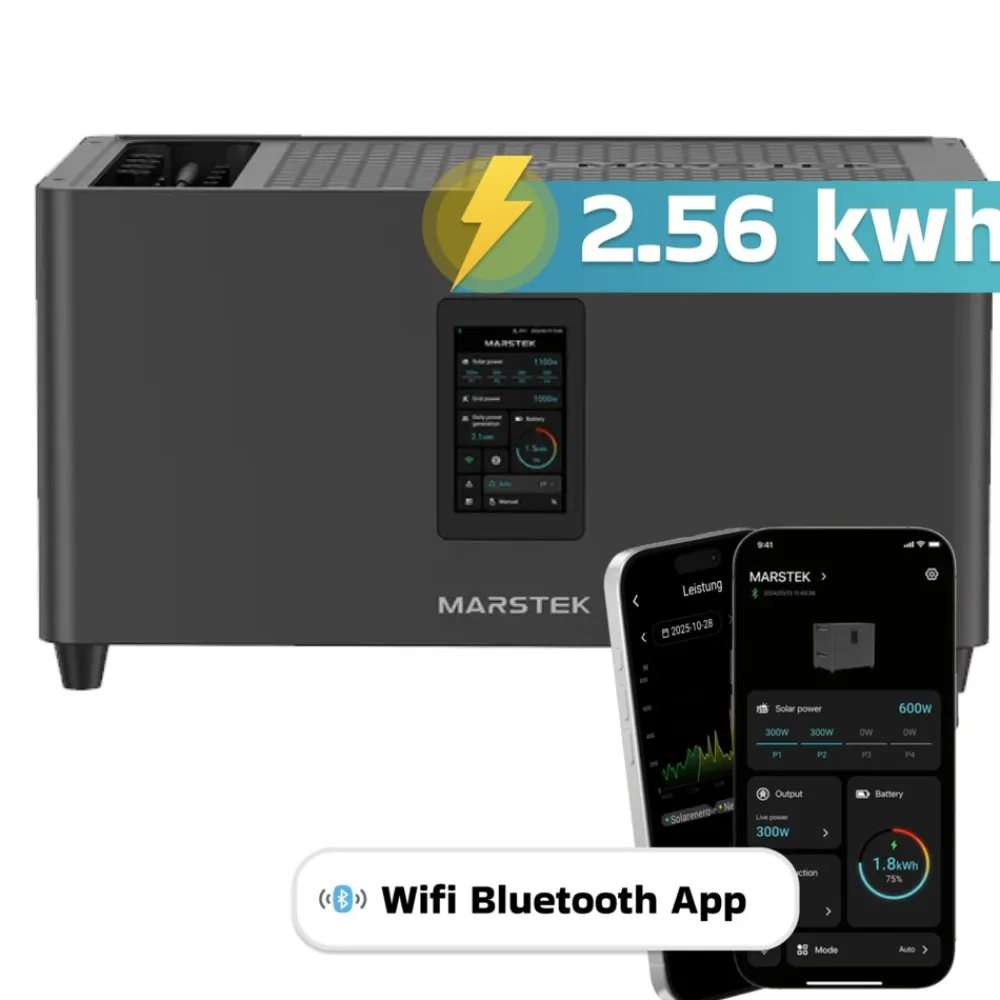 ® 2000W Balkonkraftwerk mit 2,56 kWh Speicher MARSTEK Jupiter C + Plus, BIFAZIAL FULLBLACK komplett Steckdose, PV Solaranlage Komplettset mit Solarspeicher, 4x 500W N-Type Glas Bifacial ^ SUNNIVA Clearance
