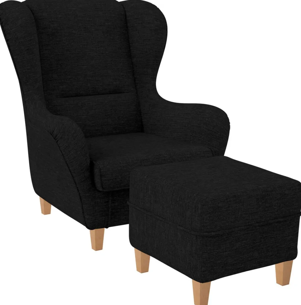 Supellex Sofia Ohrensessel mit Hocker | Design Vienna Schwarz Sale