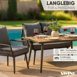 SWING&HARMONIE Gartenmöbel Lounge-Set „Sienna“ für 4 Personen - anthrazit/grau Hot