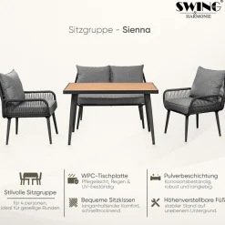SWING&HARMONIE Gartenmöbel Lounge-Set „Sienna“ für 4 Personen - anthrazit/grau Hot