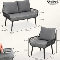 SWING&HARMONIE Gartenmöbel Lounge-Set „Sienna“ für 4 Personen - anthrazit/grau Hot