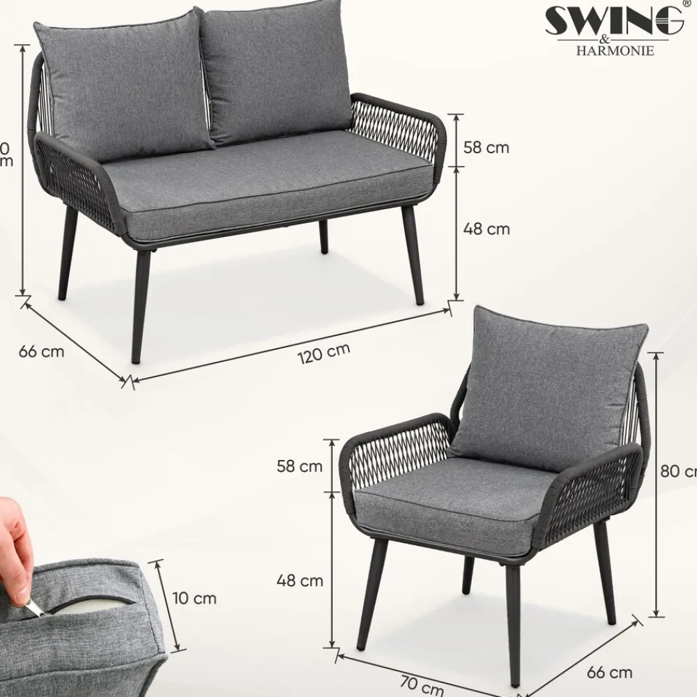 SWING&HARMONIE Gartenmöbel Lounge-Set „Sienna“ für 4 Personen - anthrazit/grau Hot