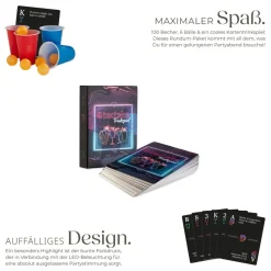 TecTake ® Aluminium Bierpongtisch, mit LED-Beleuchtung, bodenschonende Kunststofffüße, inklusive 100 Bechern, 6 Bällen und Kartentrinkspiel Clearance