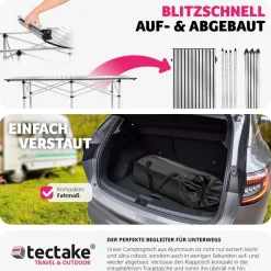 ® Aluminium Campingtisch, klappbar, bodenschonende Kunststoffkappen, 140 x 70 x 70 cm ^ TecTake Discount