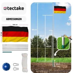 TecTake ® Aluminium Fahnenmast, wetterfest, 6,25 m, inklusive Seilzug und Bodenhülse Deutschland Outlet