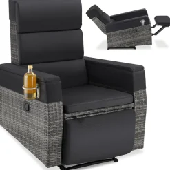 ® Aluminium Rattansessel, verstellbare Rückenlehne und Fußablage, abnehmbare Polster mit waschbaren Bezügen, Belastbarkeit 150 kg, 80 x 80 - 157 x 80 - 97 cm ^ TecTake Clearance