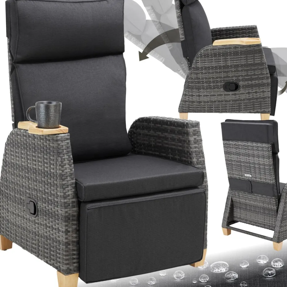 ® Aluminium Rattansessel, wetterfest und UV-beständig, dicke Polsterung, 68,5 x 67 - 128 x 87 - 104 cm ^ TecTake Online