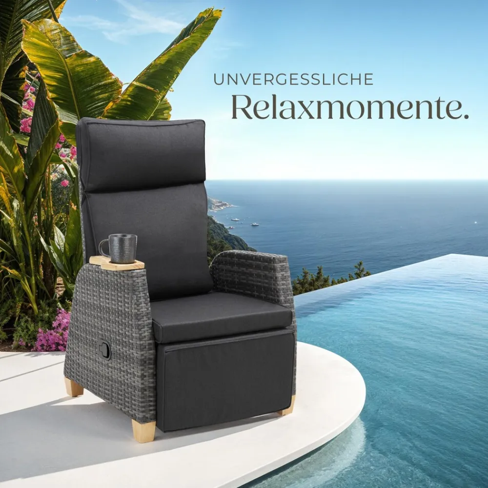 ® Aluminium Rattansessel, wetterfest und UV-beständig, dicke Polsterung, 68,5 x 67 - 128 x 87 - 104 cm ^ TecTake Online