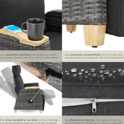 ® Aluminium Rattansessel, wetterfest und UV-beständig, dicke Polsterung, 68,5 x 67 - 128 x 87 - 104 cm ^ TecTake Online