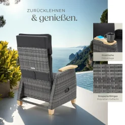 ® Aluminium Rattansessel, wetterfest und UV-beständig, dicke Polsterung, 68,5 x 67 - 128 x 87 - 104 cm ^ TecTake Online