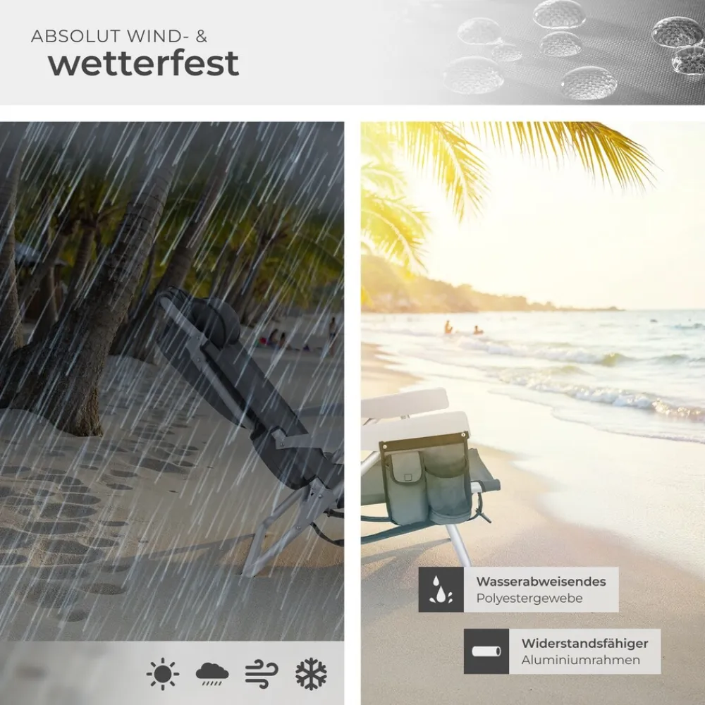 ® Aluminium Strandstuhl, klappbar, mit Rucksackfunktion, 5-fach verstellbare Rückenlehne mit Kopfpolster, rückseitige Kühltasche und Aufbewahrungstasche ^ TecTake Best