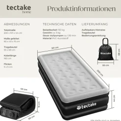 ® Aufblasbare Matratze, für 1 oder 2 Personen, ergonomisches Luftsäulensystem, inkl. manuellem Ventil und Tragebeutel ^ TecTake Online